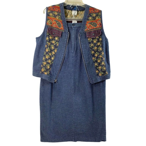 Vintage Eagle Rivers Skirt Outfit Womens 10 Blue Maxi Skirt & Vest‎ Cottage Core - Picture 1 of 14